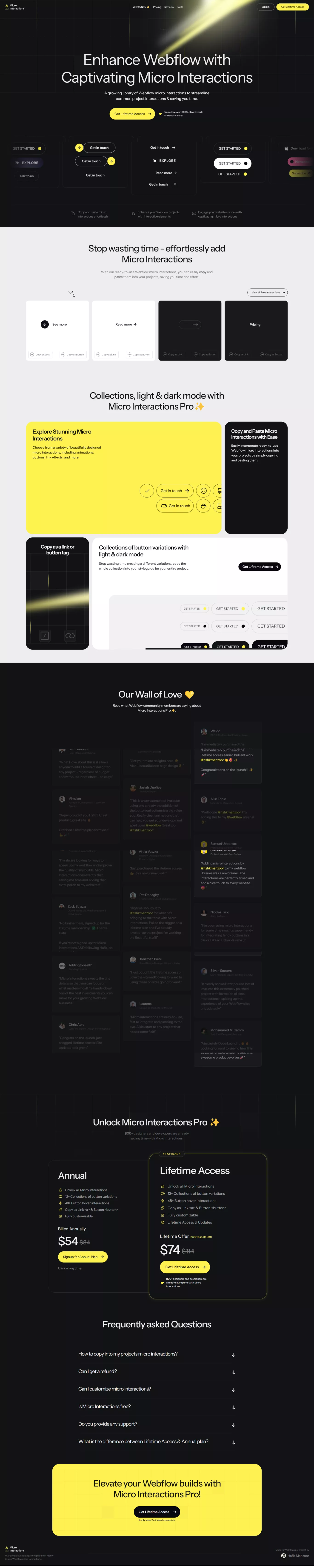 Micro-Interactions Pro ✨ for Webflow landing page screenshot showcasing Design design