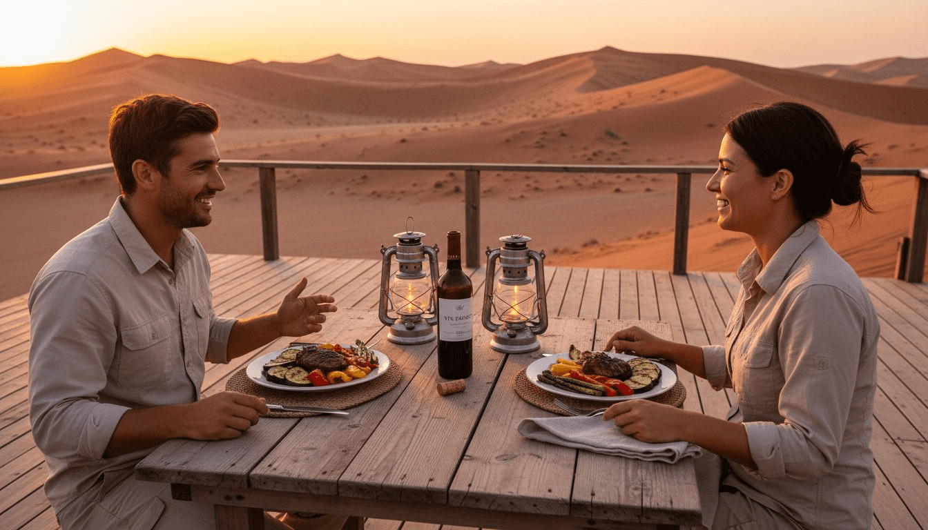 Un dîner privé en amoureux au cœur d’un lodge de safari en Namibie