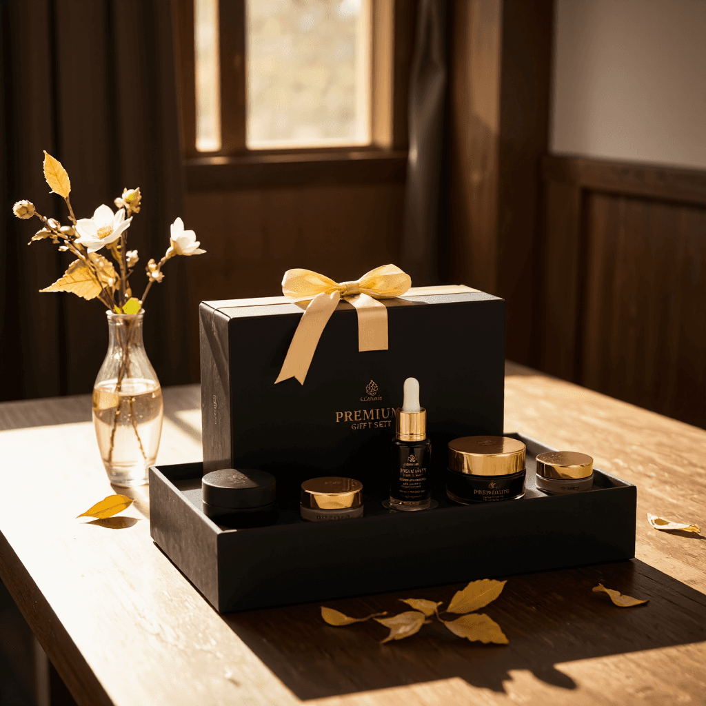 product photography of premium gift set of health supplements