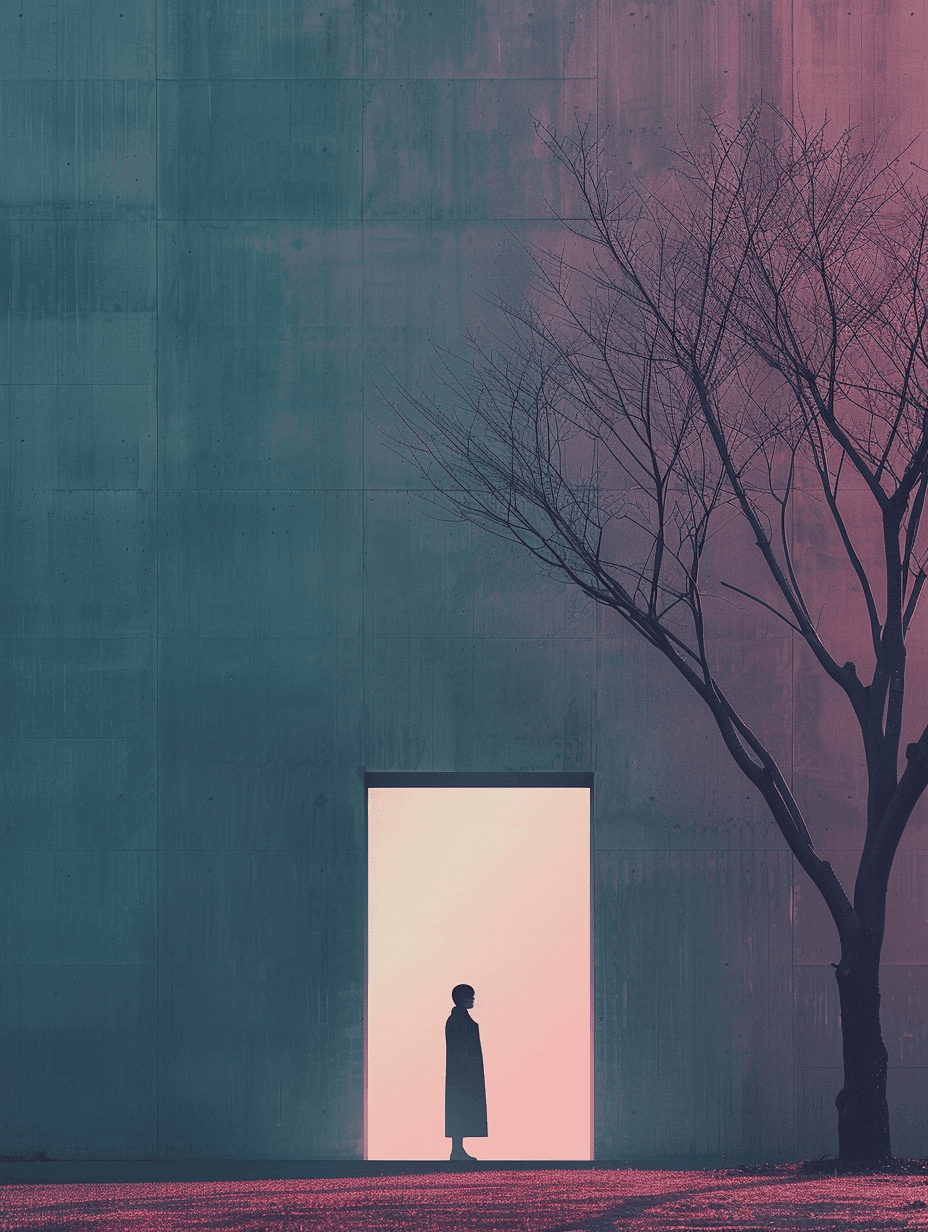 Photograph a minimalist urban landscape featuring a single person