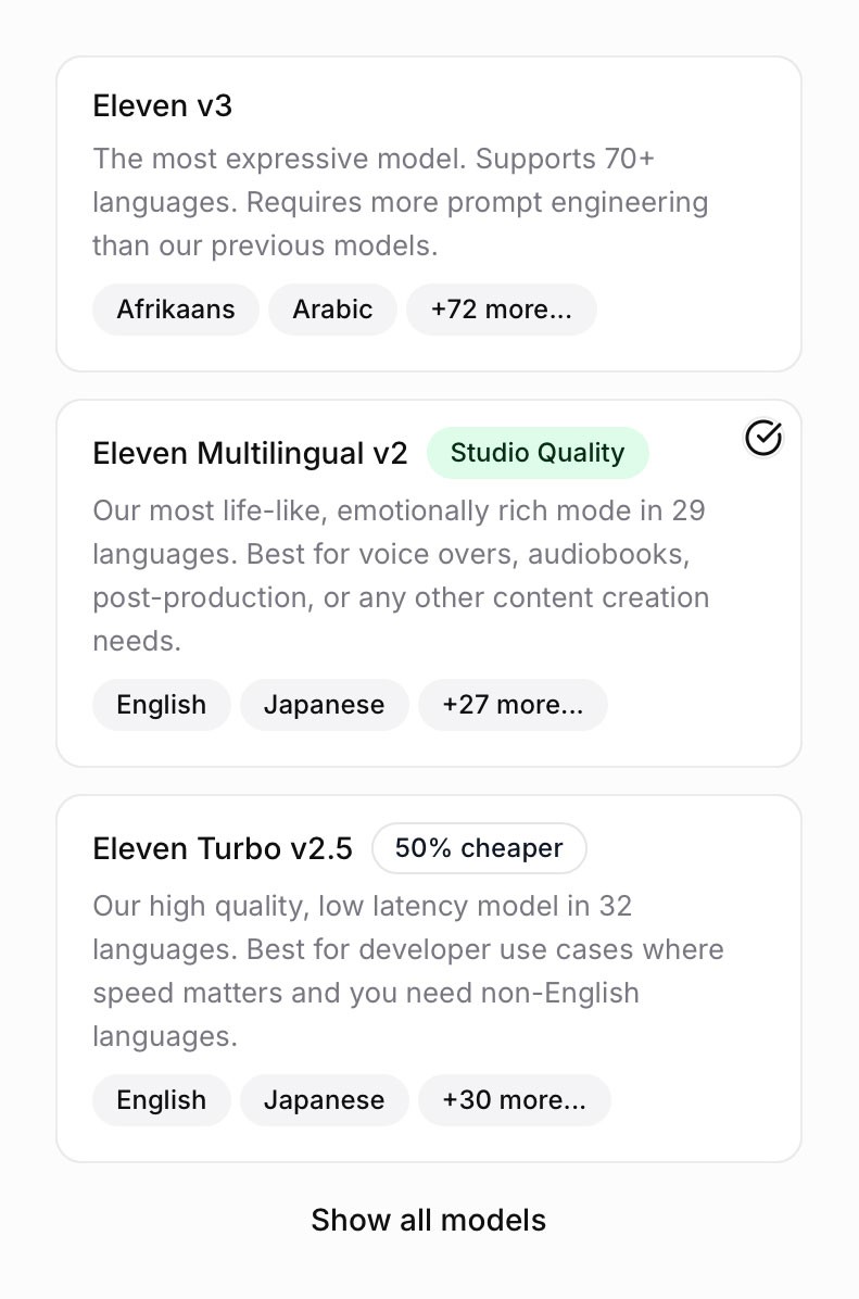 ElevenLabs voice models