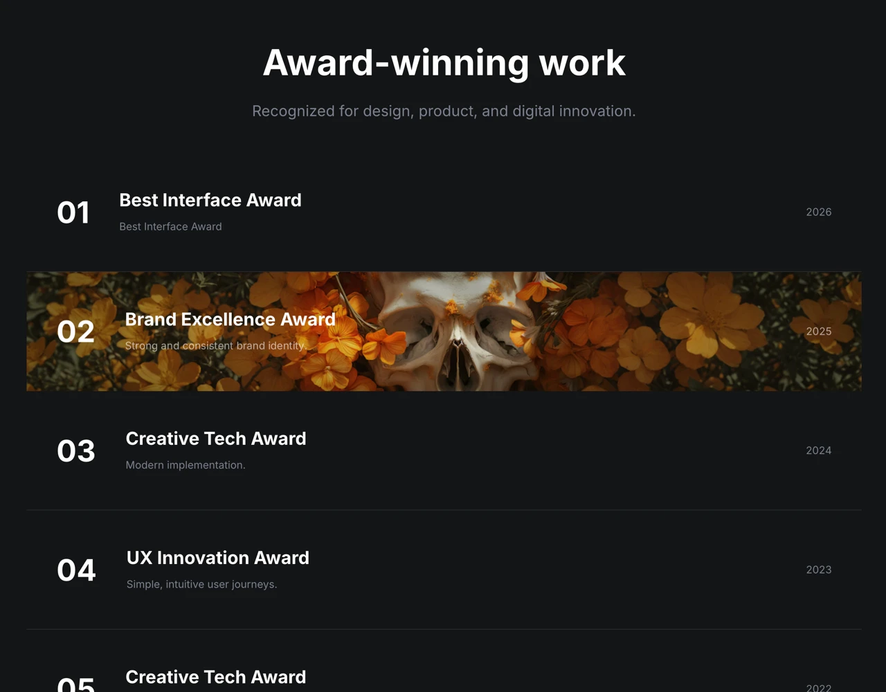 Framer Dark Award Section - Frameblox UI