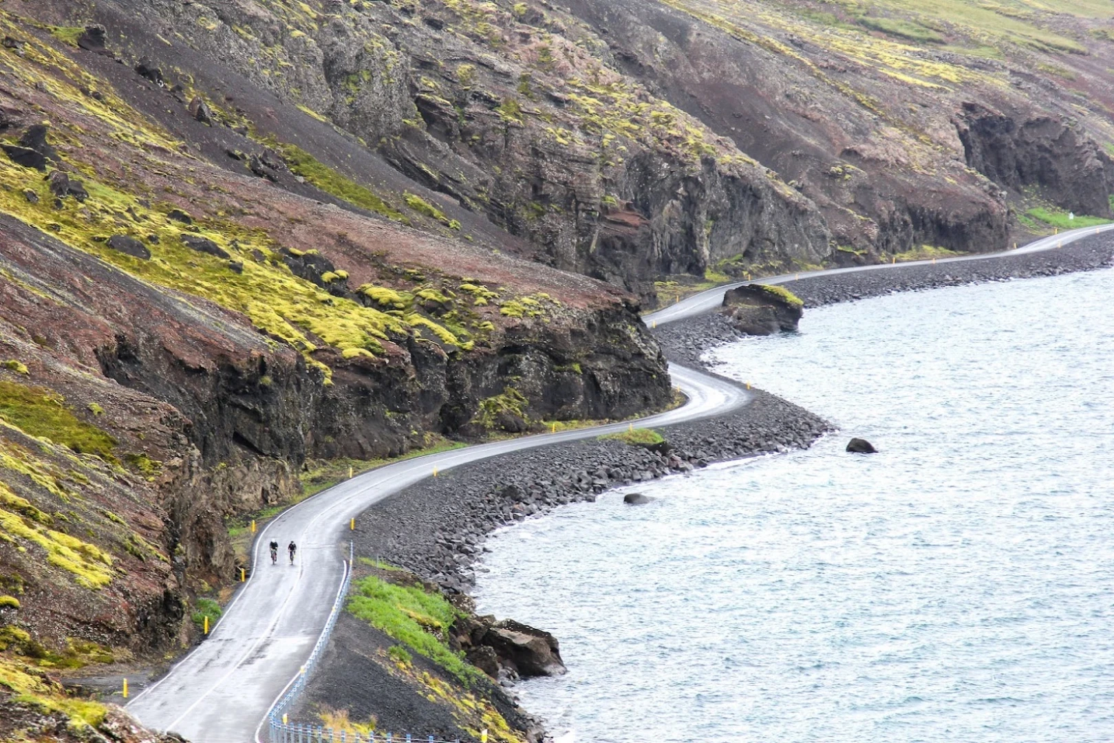 Asphalt road by a lake in Reykjanes Iceland