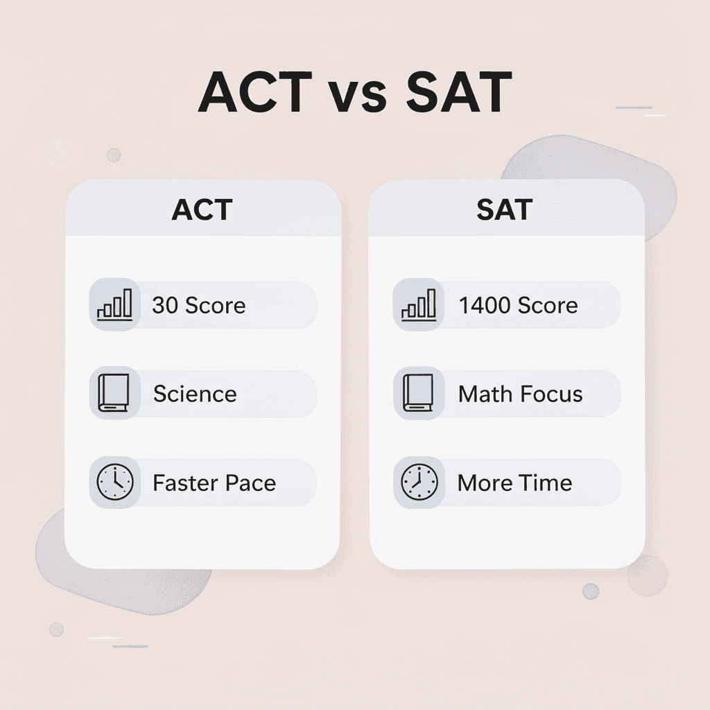  Comparison chart showing ACT versus SAT differences