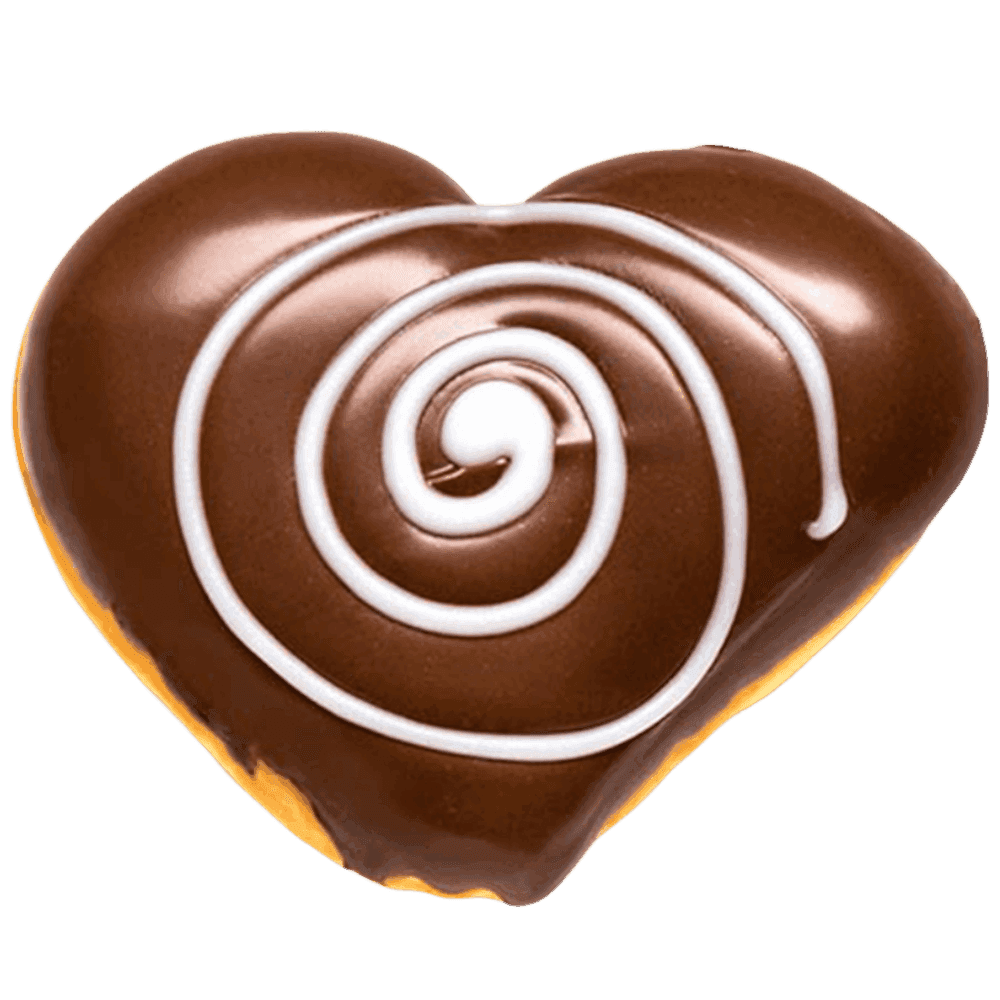 A Dunkin' Nutella Swirl Heart Donut, filled with creamy Nutella, topped with a Nutella icing and White Glaze.