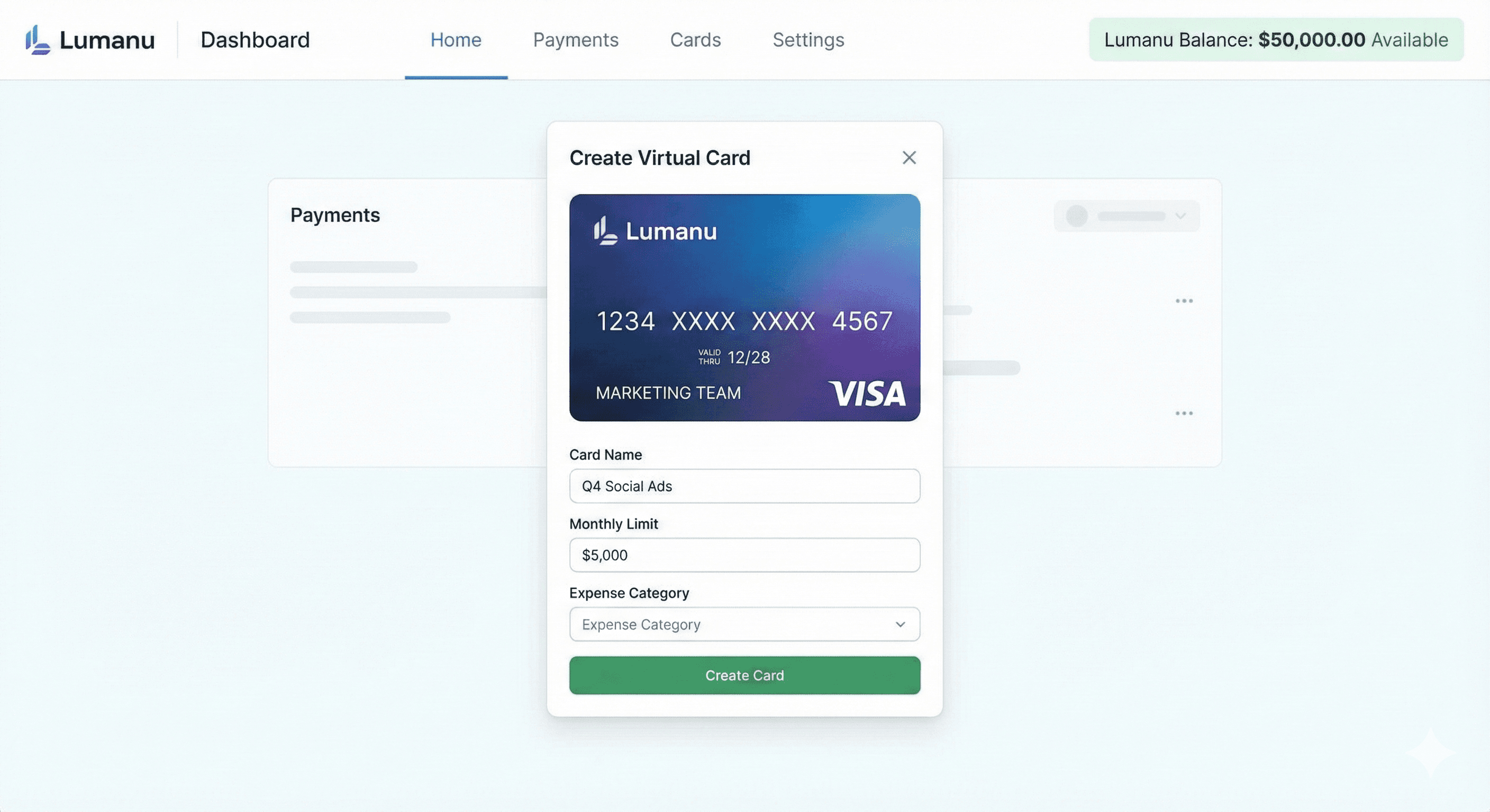 Lumanu puchasing card available for all Lumanu accounts