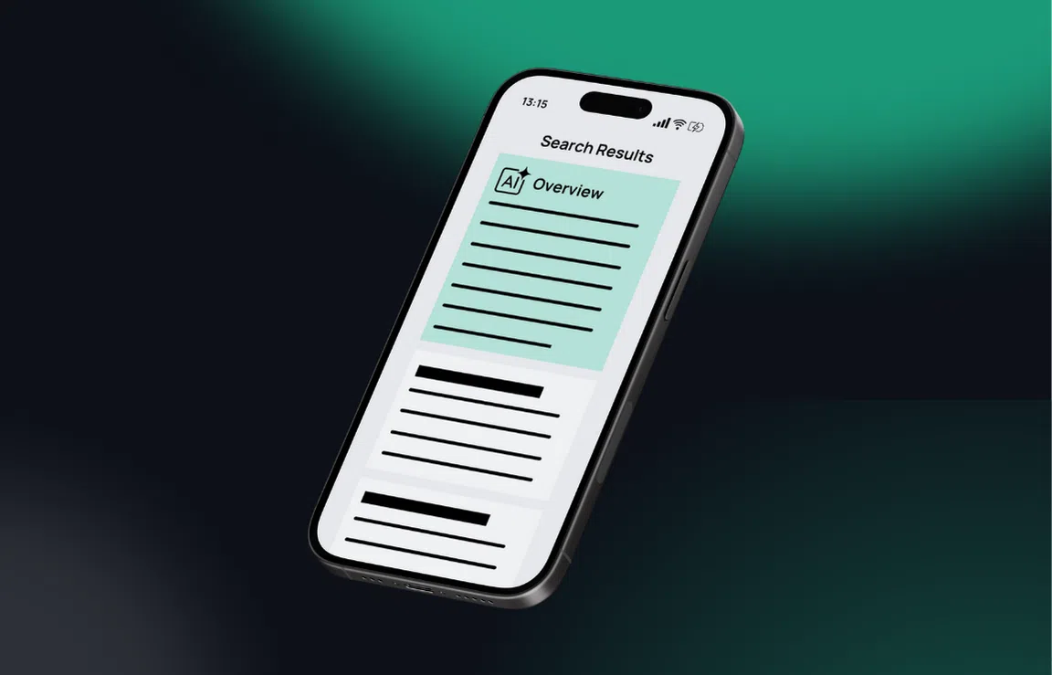 A smartphone screen displaying search results with an AI-related overview highlighted. The image represents how AI-generated answers increasingly appear directly in search results without requiring a click.