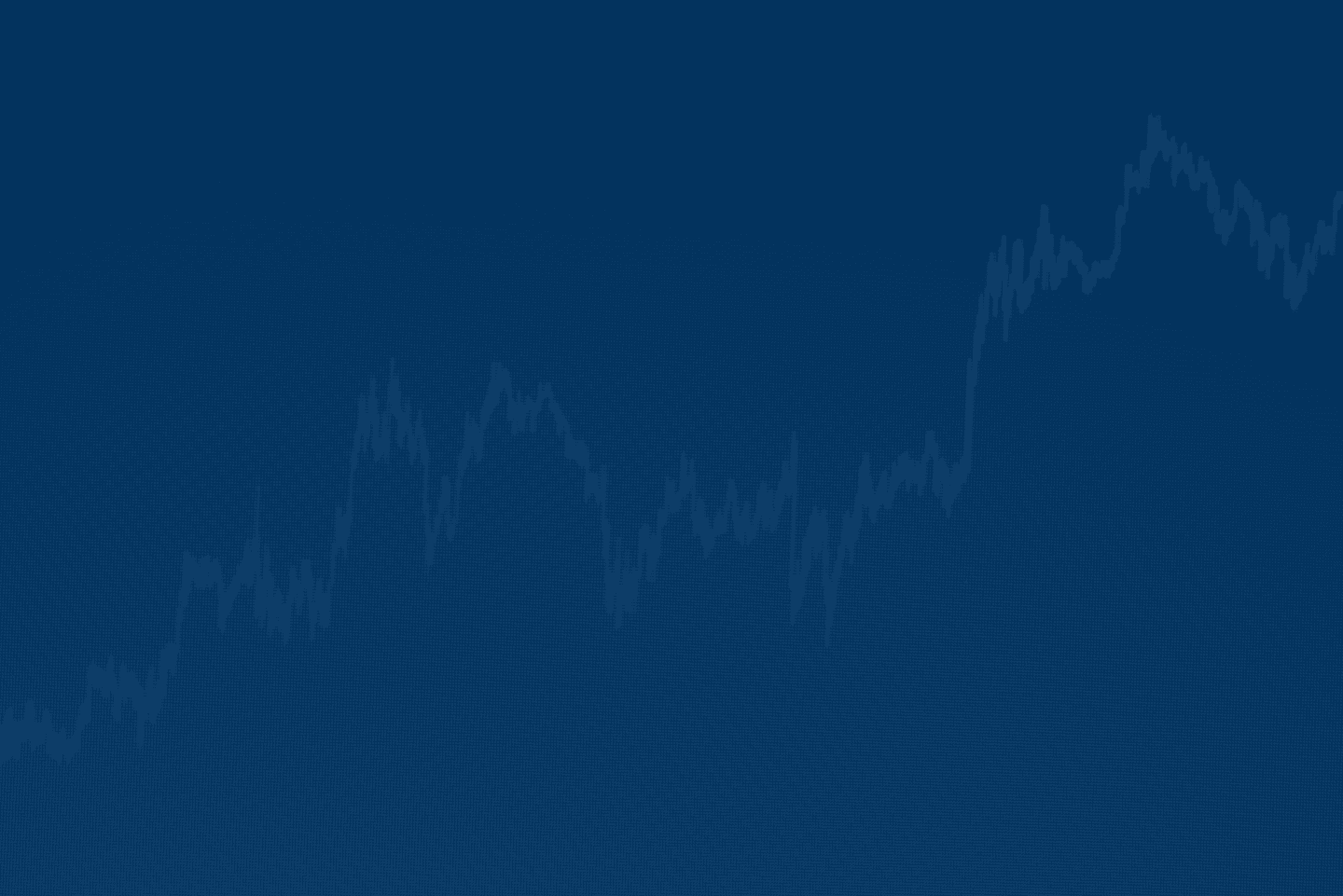 A dark blue background with a faint financial trendline graph showing upward and downward movements.