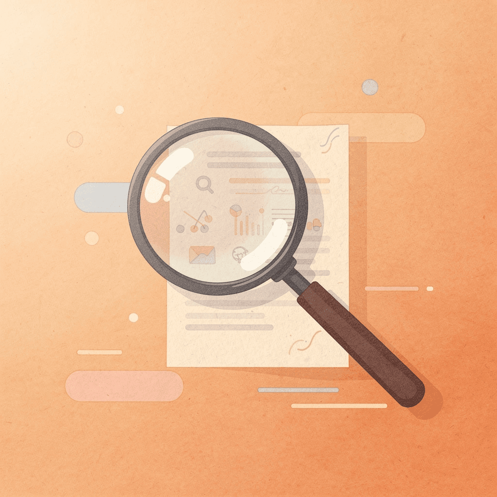 Magnifying glass examining medical SEO validation process