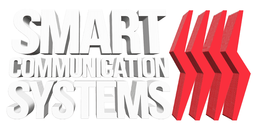 Words Smart Communications systems next to PLC red logo