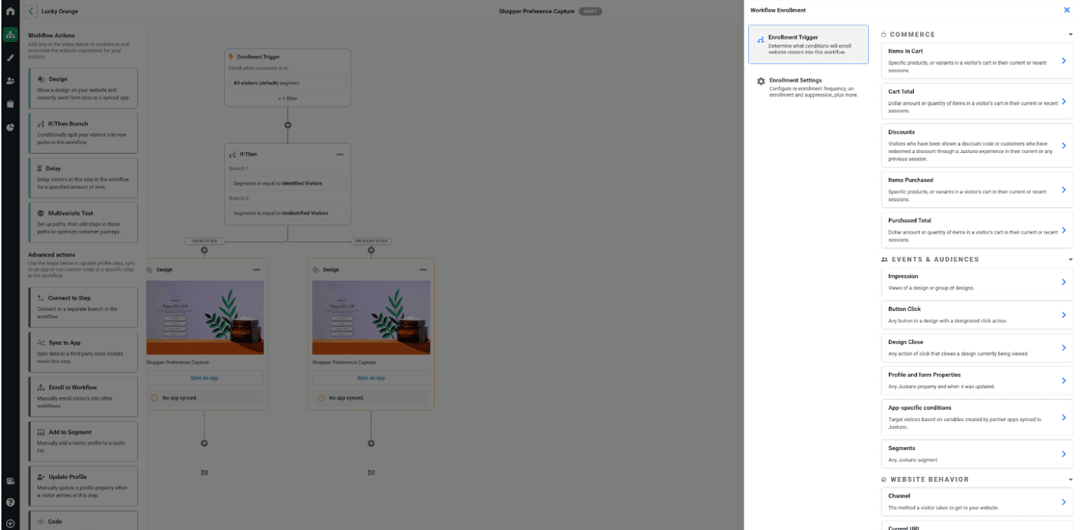 Justuno workflow editor