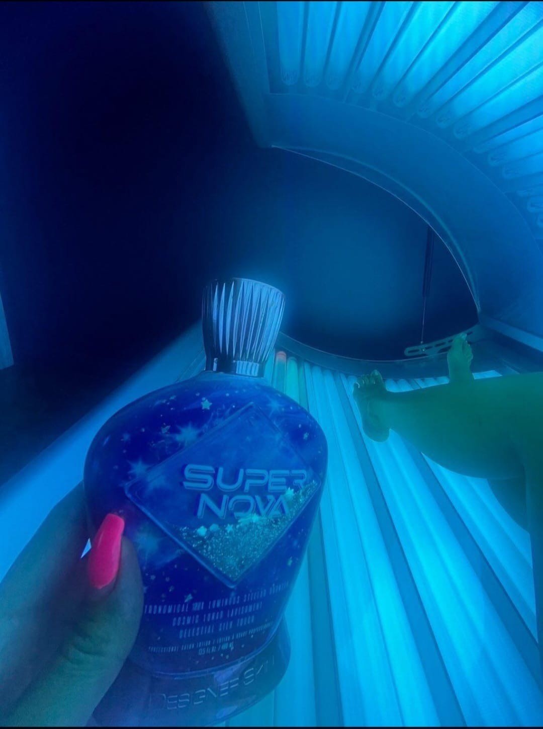 blue lotion bottle