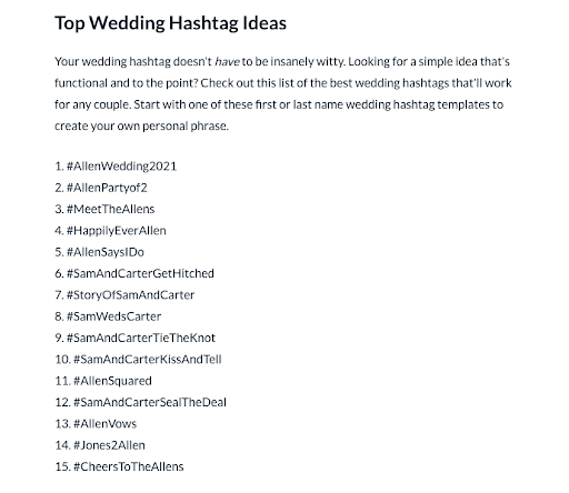 wedding hashtags