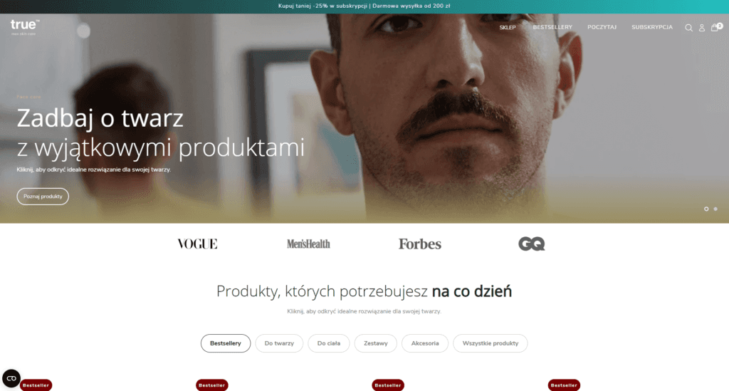 Top 10 cosmetics brands Poland on Shopify - True Men Skincare