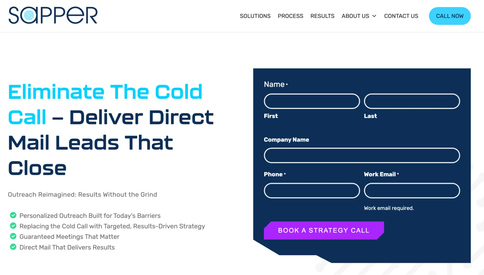 Sapper Consulting homepage: outbound prospecting and B2B lead generation service