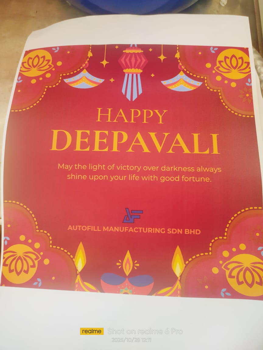 Happy Deepavali greeting card from Autofill Manufacturing Sdn Bhd, promoting cultural inclusivity.