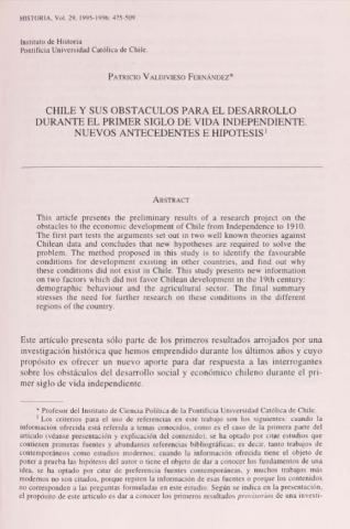 Chile y sus obstáculos para el desarrollo durante el primer siglo de vida independiente. Nuevos antecedentes e hipótesis