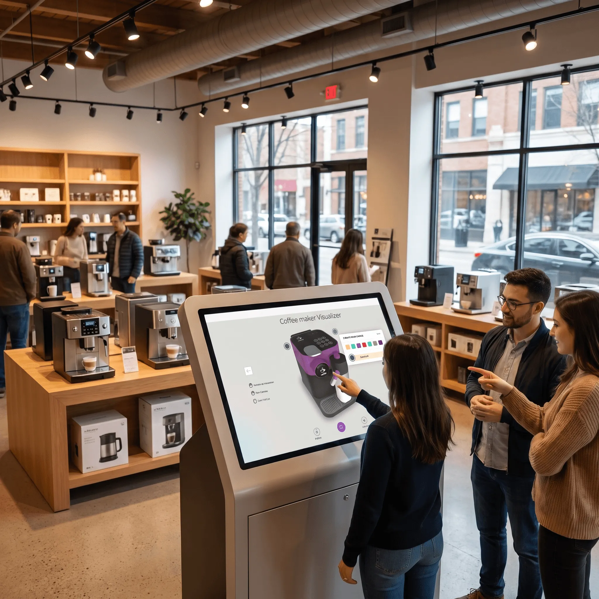 Coffee maker 3D product visualization on retail in-store kiosk