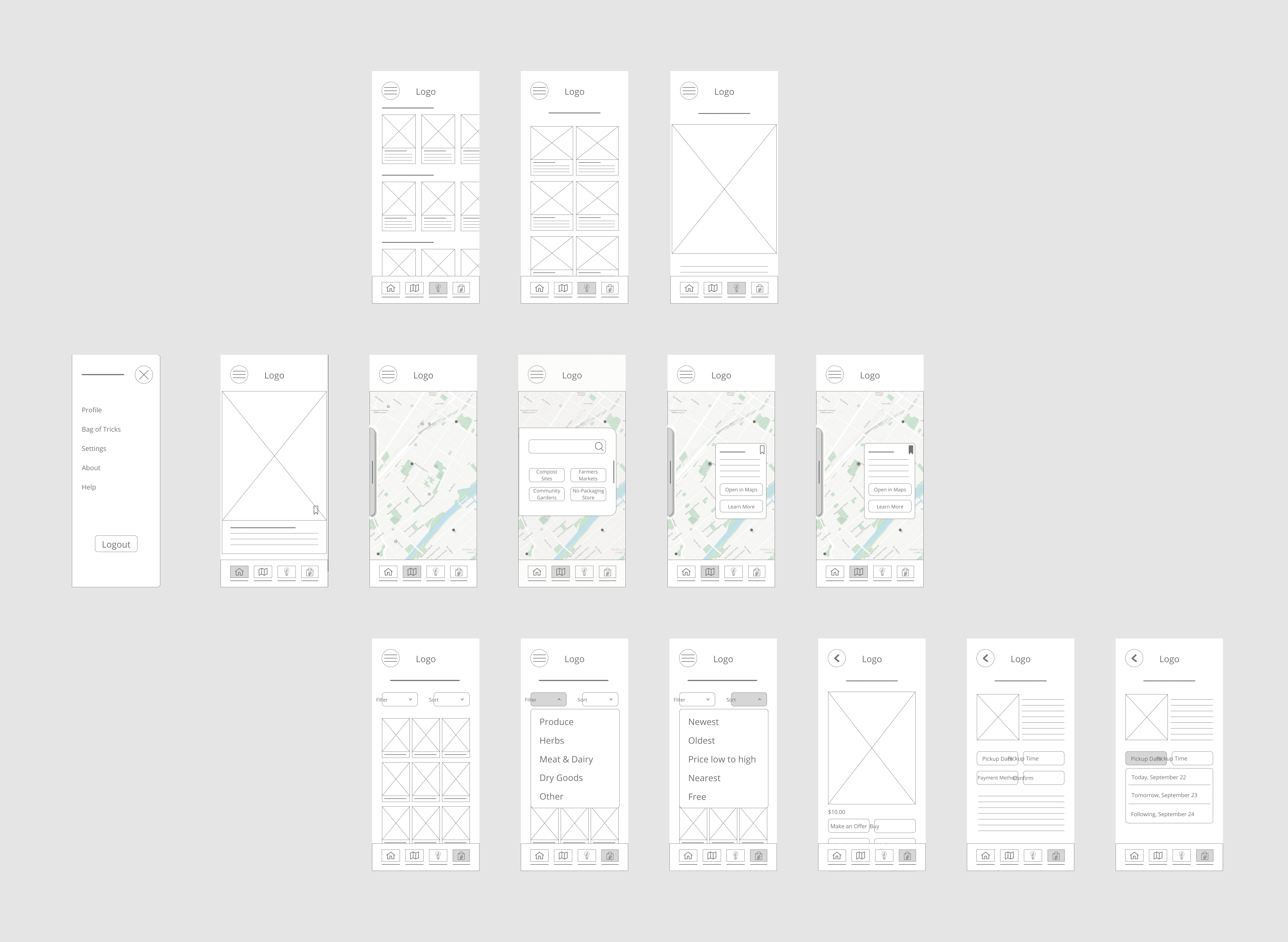 mobile app wireframes