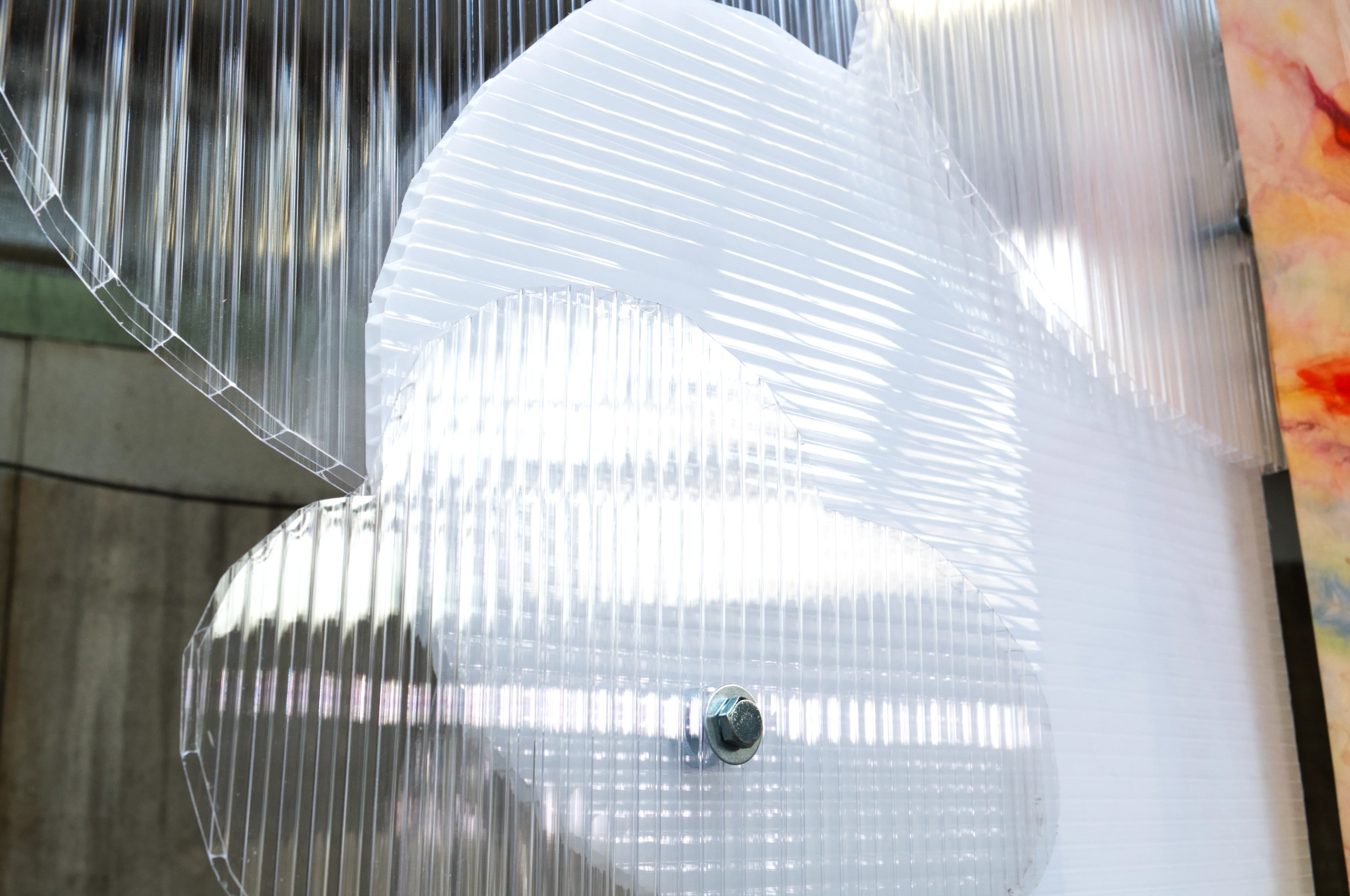 Detail of the framing of "Hope 1", made from polycarbonate plates