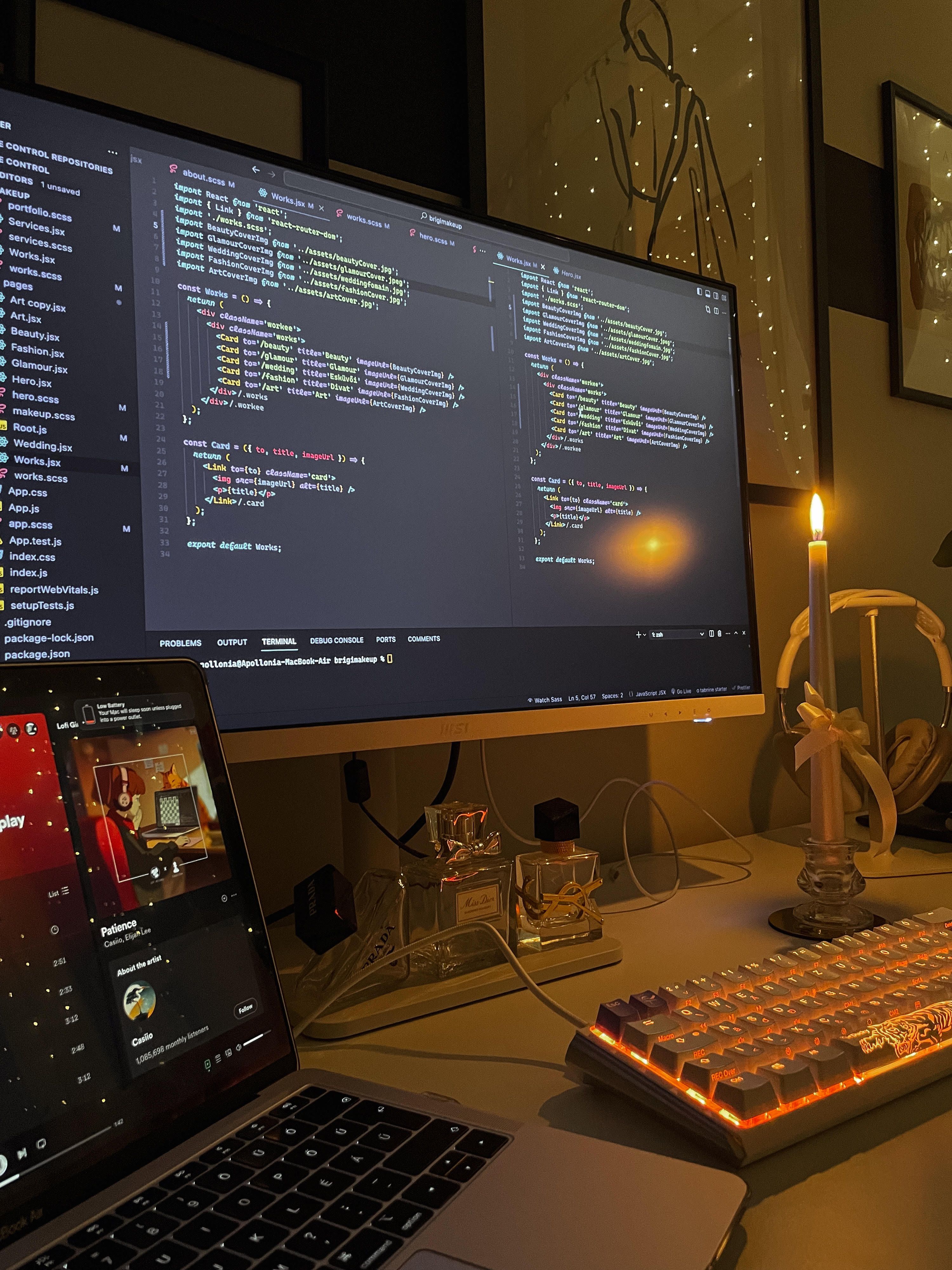 Developer workstation with code on the monitors