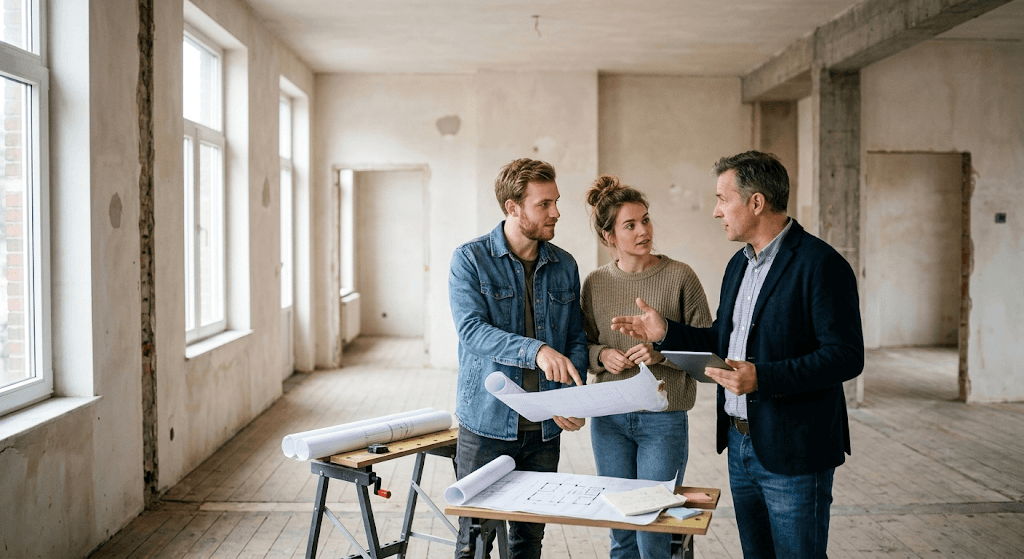 Accompagnement d'acquéreurs dans leur projet de rénovation après achat immobilier.