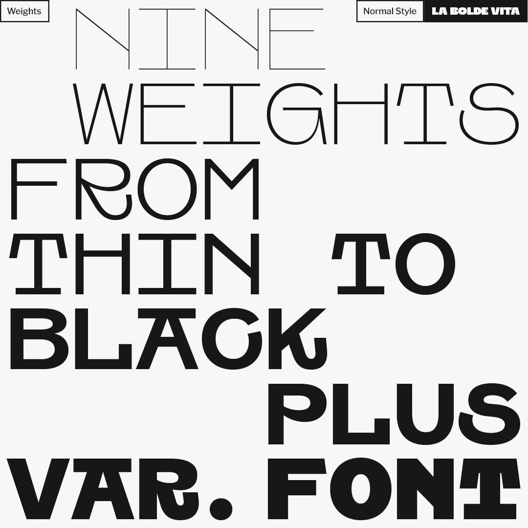 seven lines of Swono in a waterfall like composition with different weights in black on white