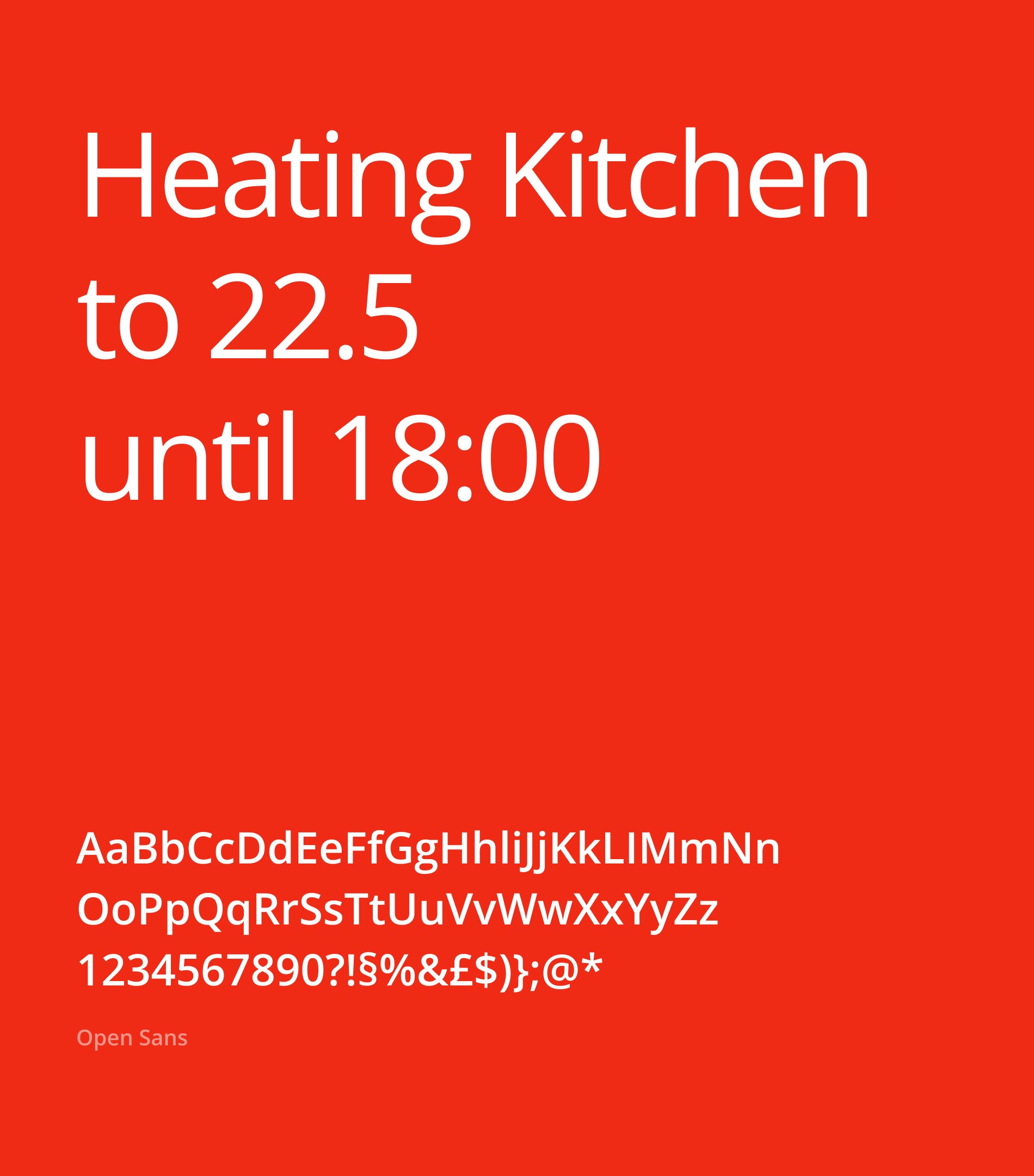 Example of Honeywell thermostat UI showing heating status and font system design