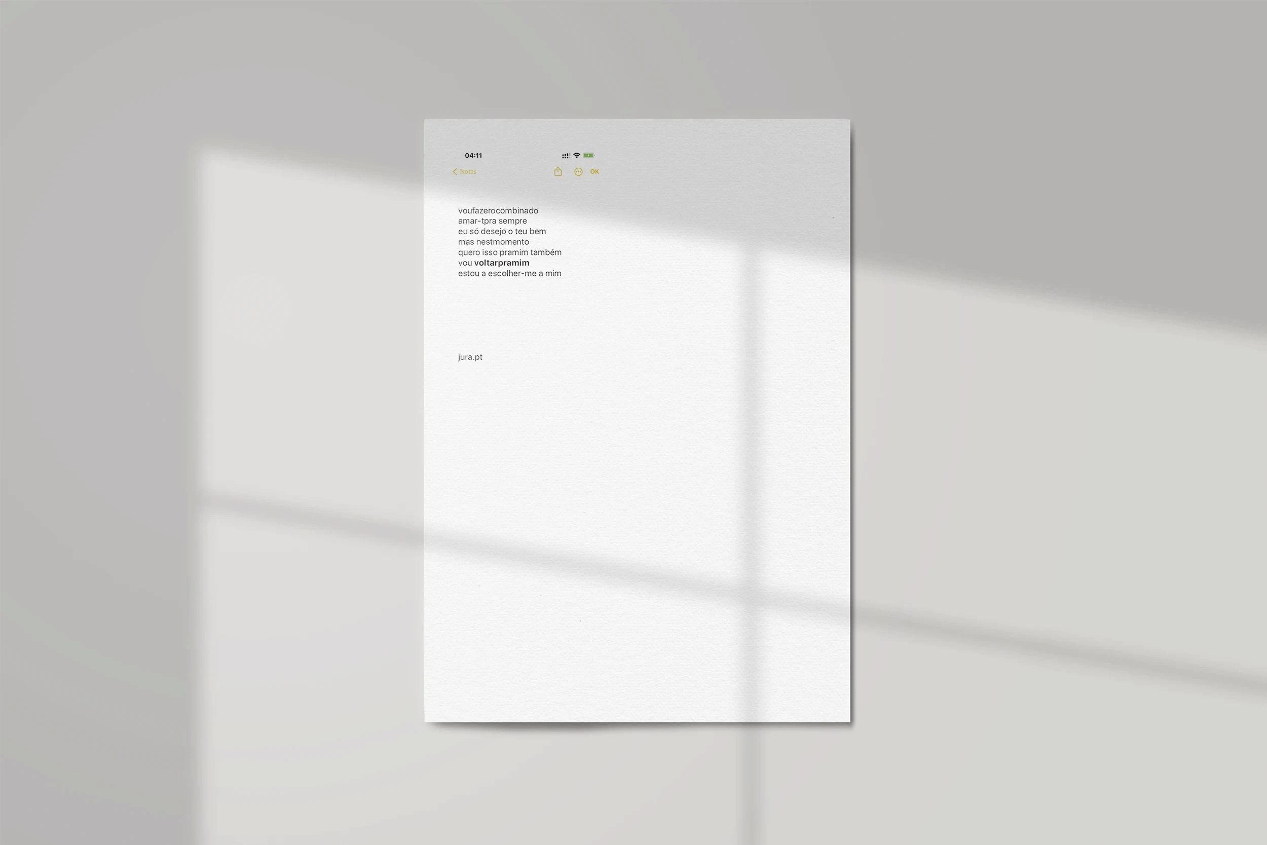 Minimalist typographic artwork for Jüradamor featuring poetic text and contemporary editorial layout.