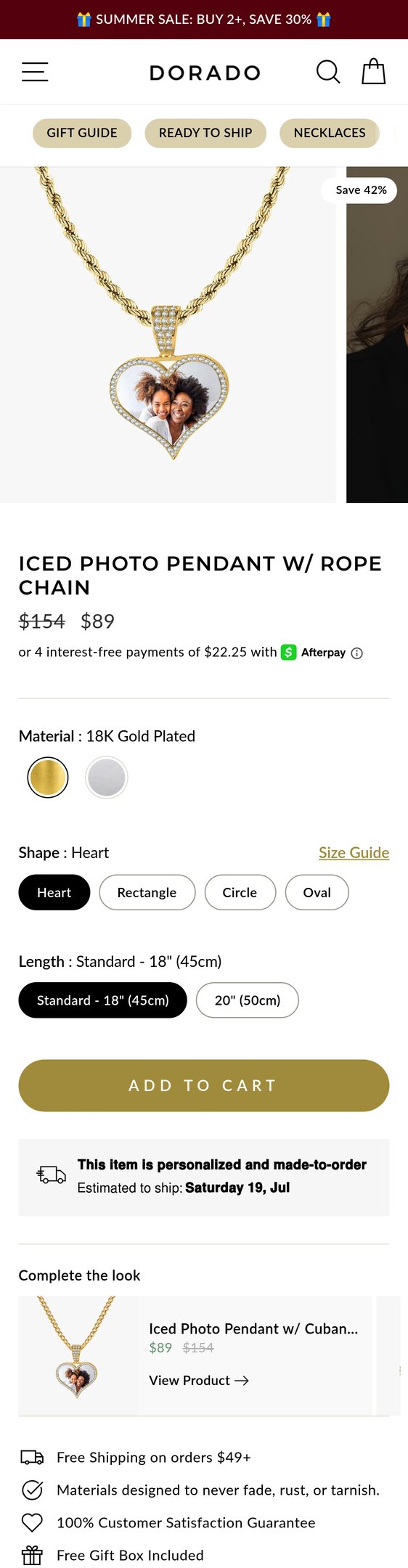 Jewelry product options include: necklace, pendant, chain for Iced Photo Pendant w/ Rope Chain from DORADO.