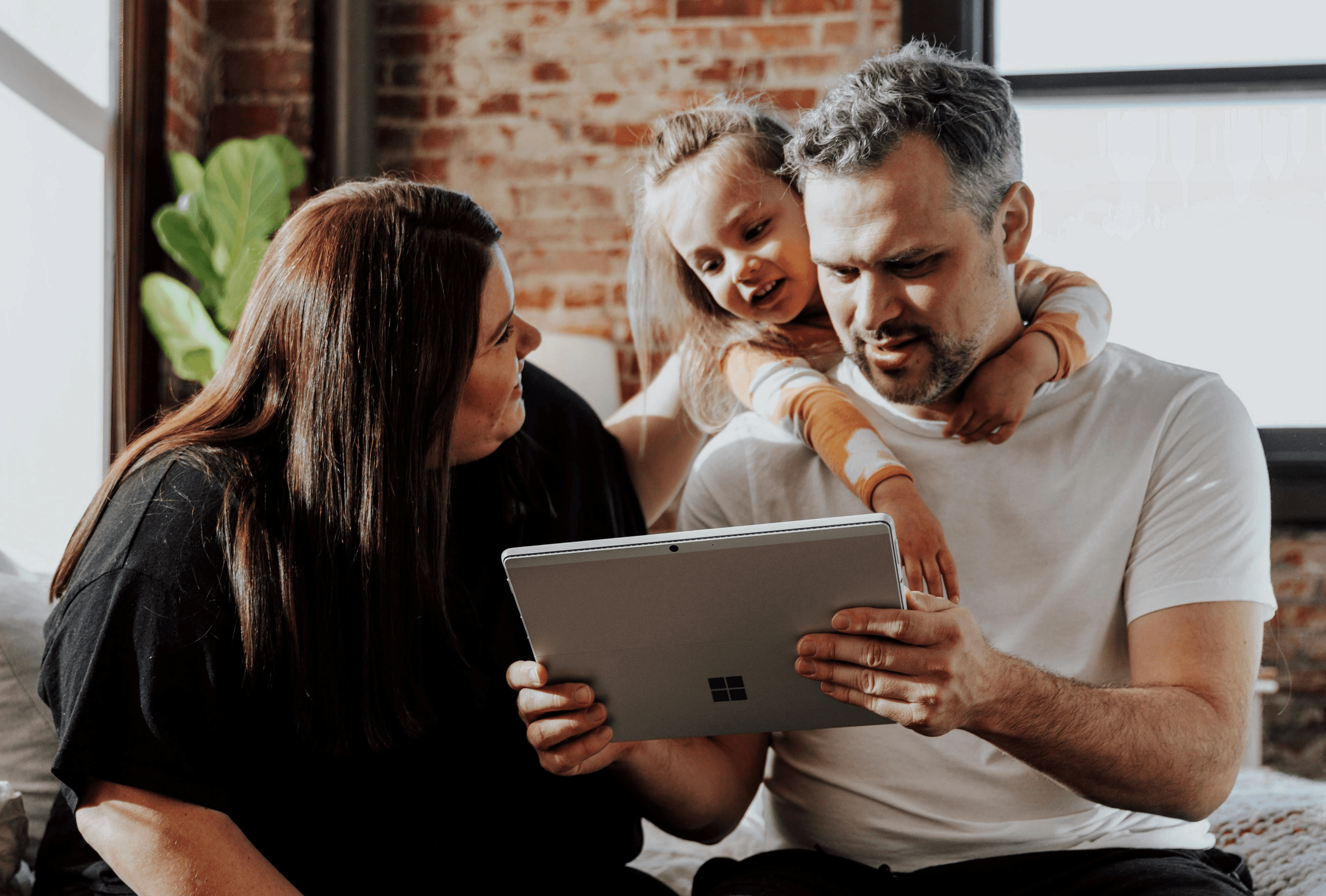 family watching a video