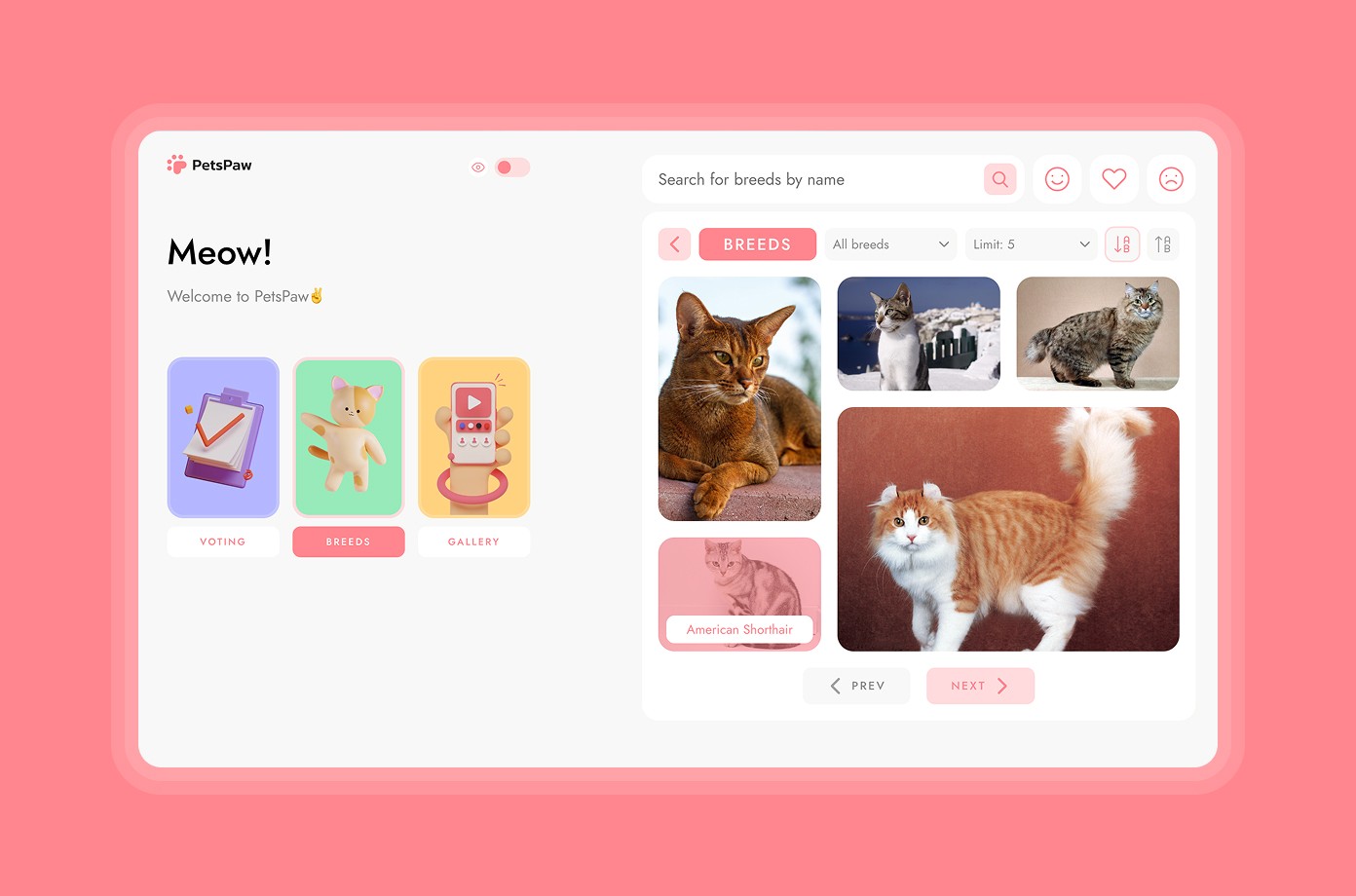 PetsPaw Web App Ui details — breeds page