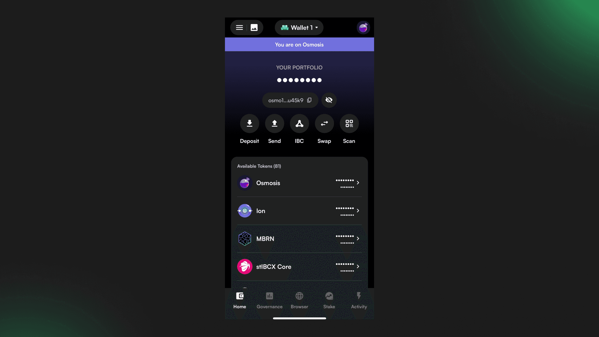 Osmosis chain home on Leap Mobile App