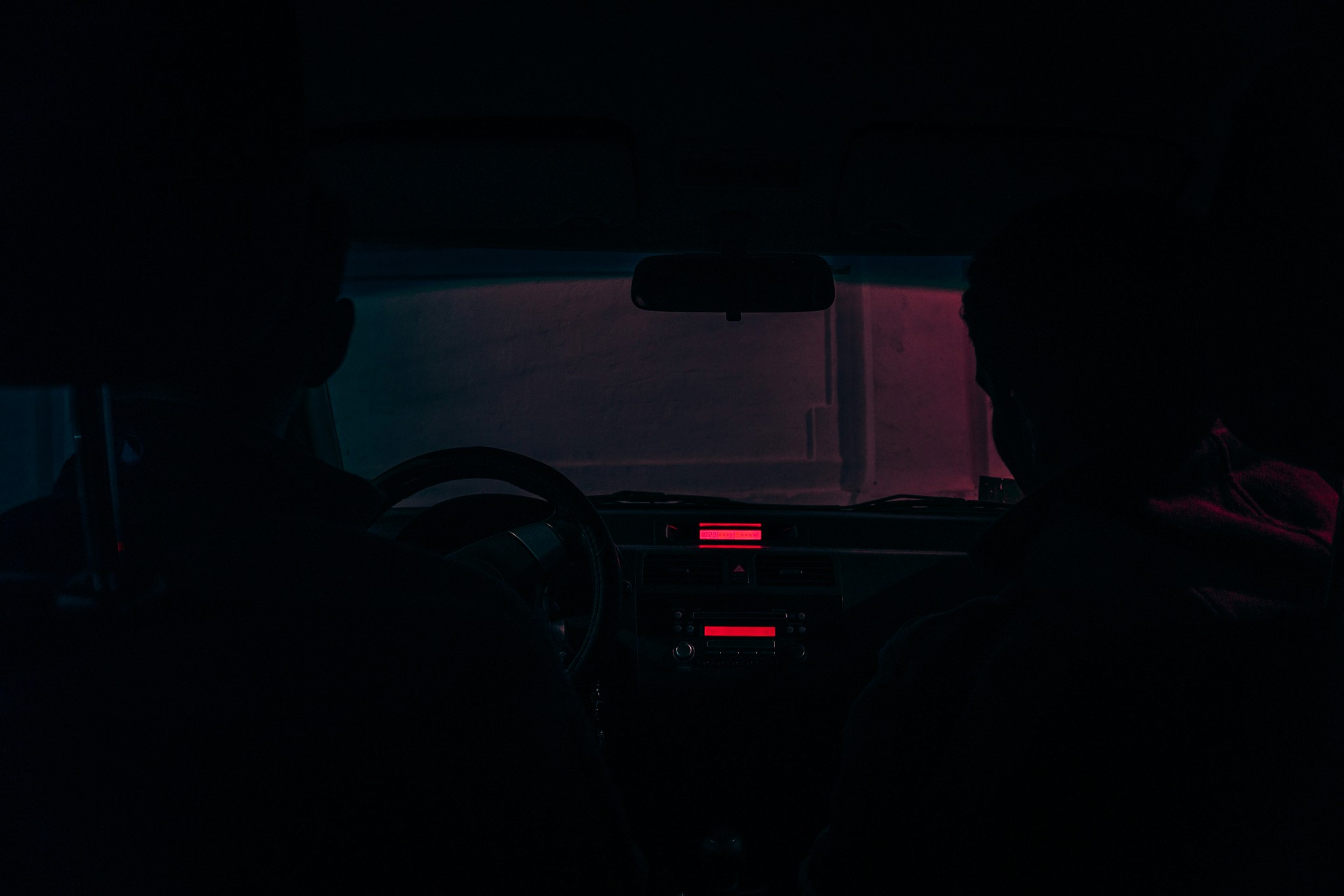 Inside view of car at night