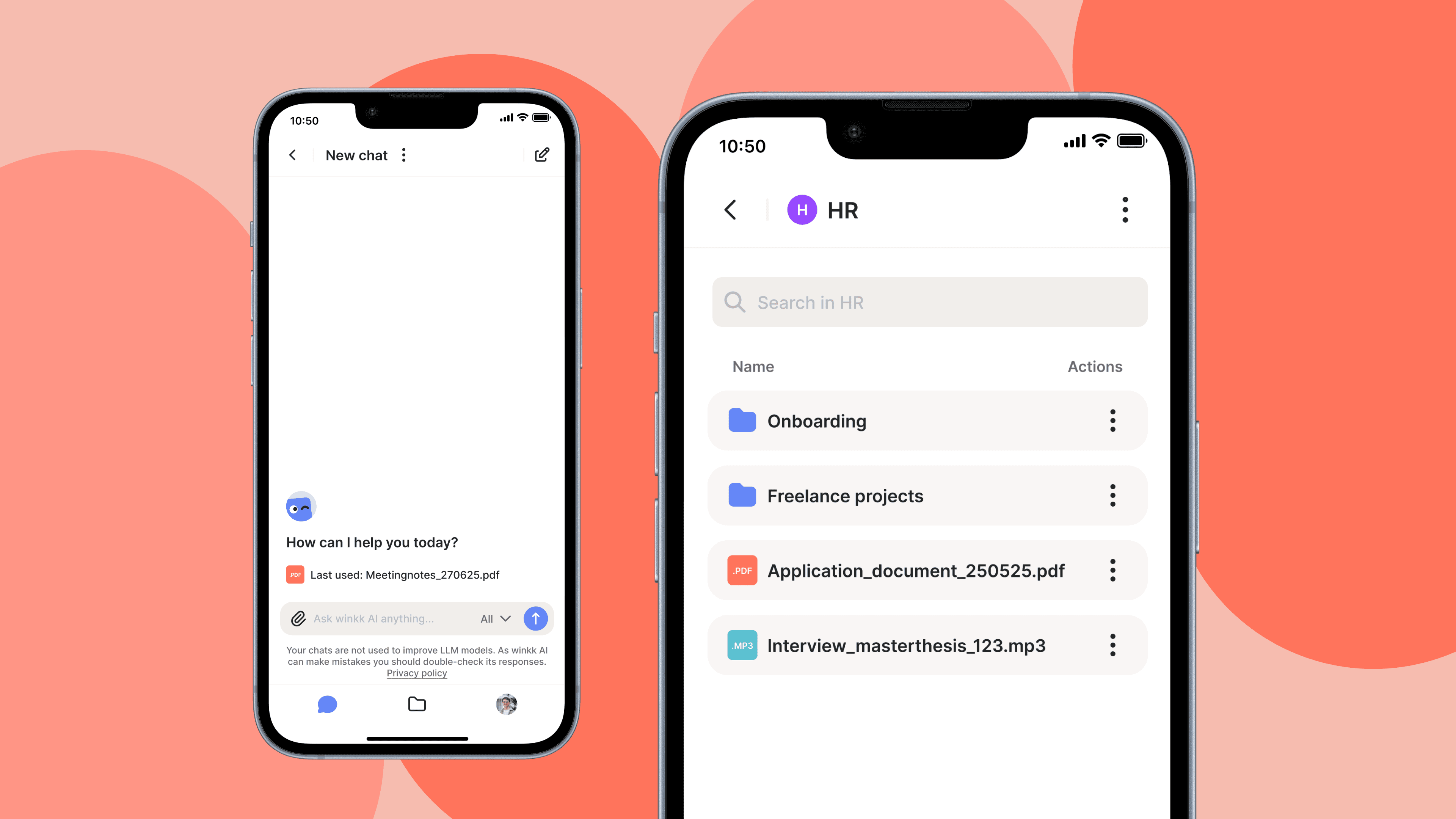 Example screenshot of the winkk AI mobile app