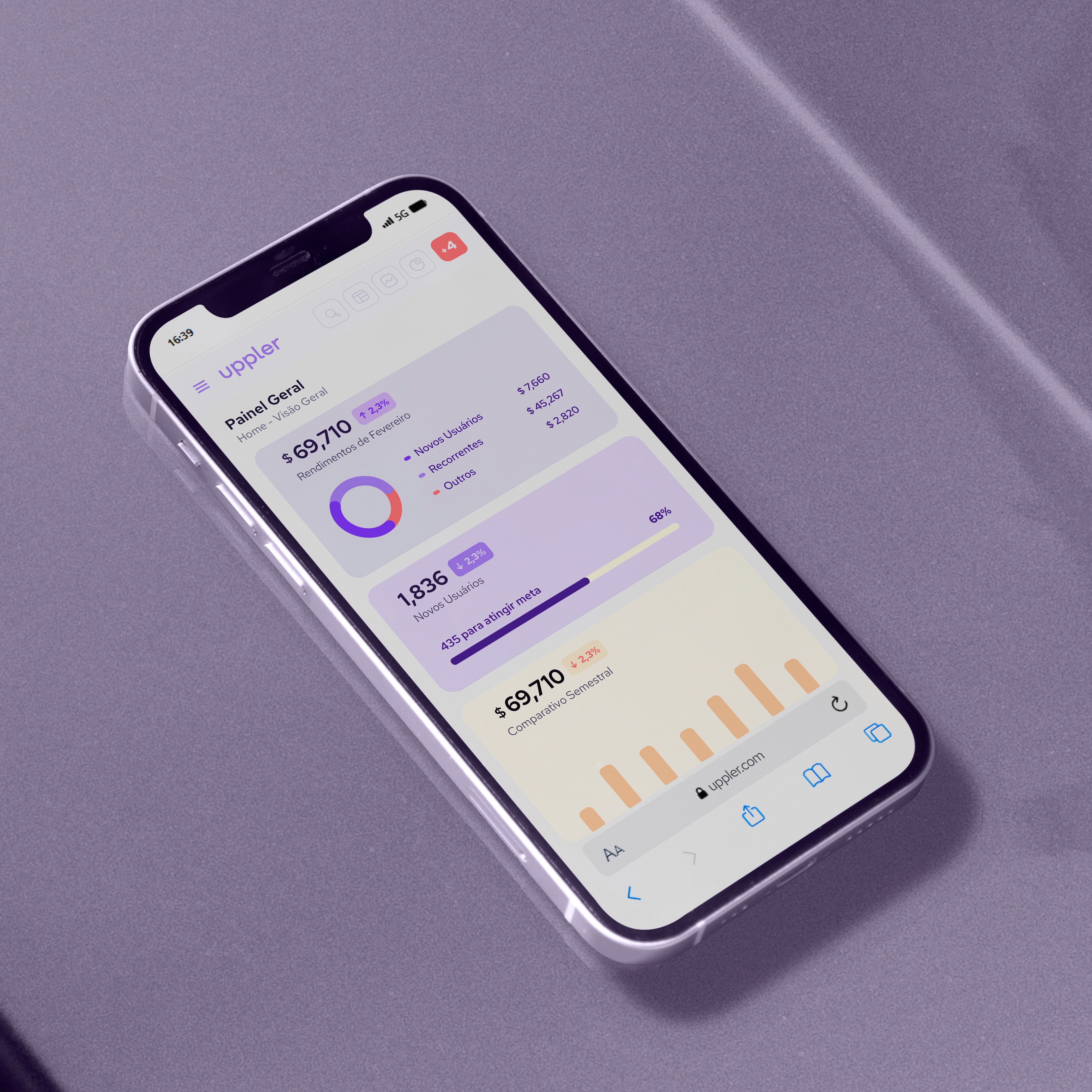 Tela mobile das funções da plataforma