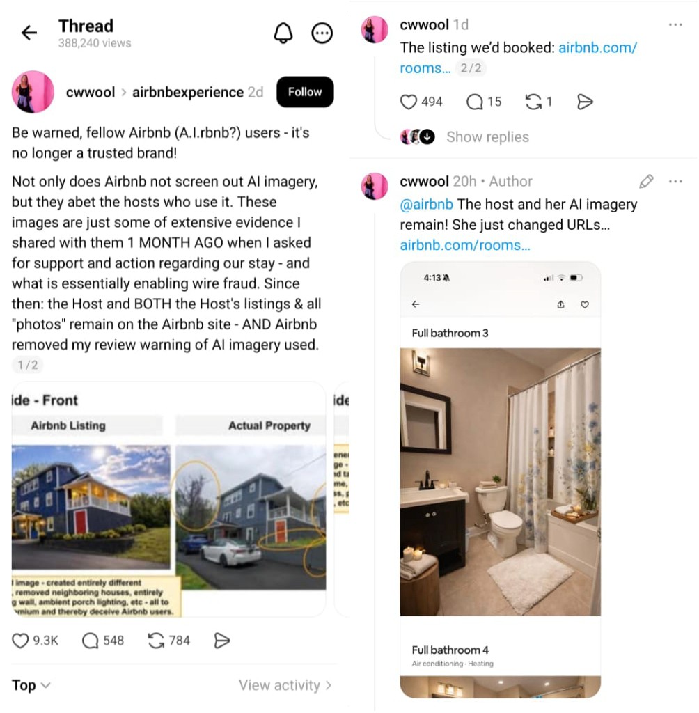 Threads user shares an Airbnb listing with AI generated images