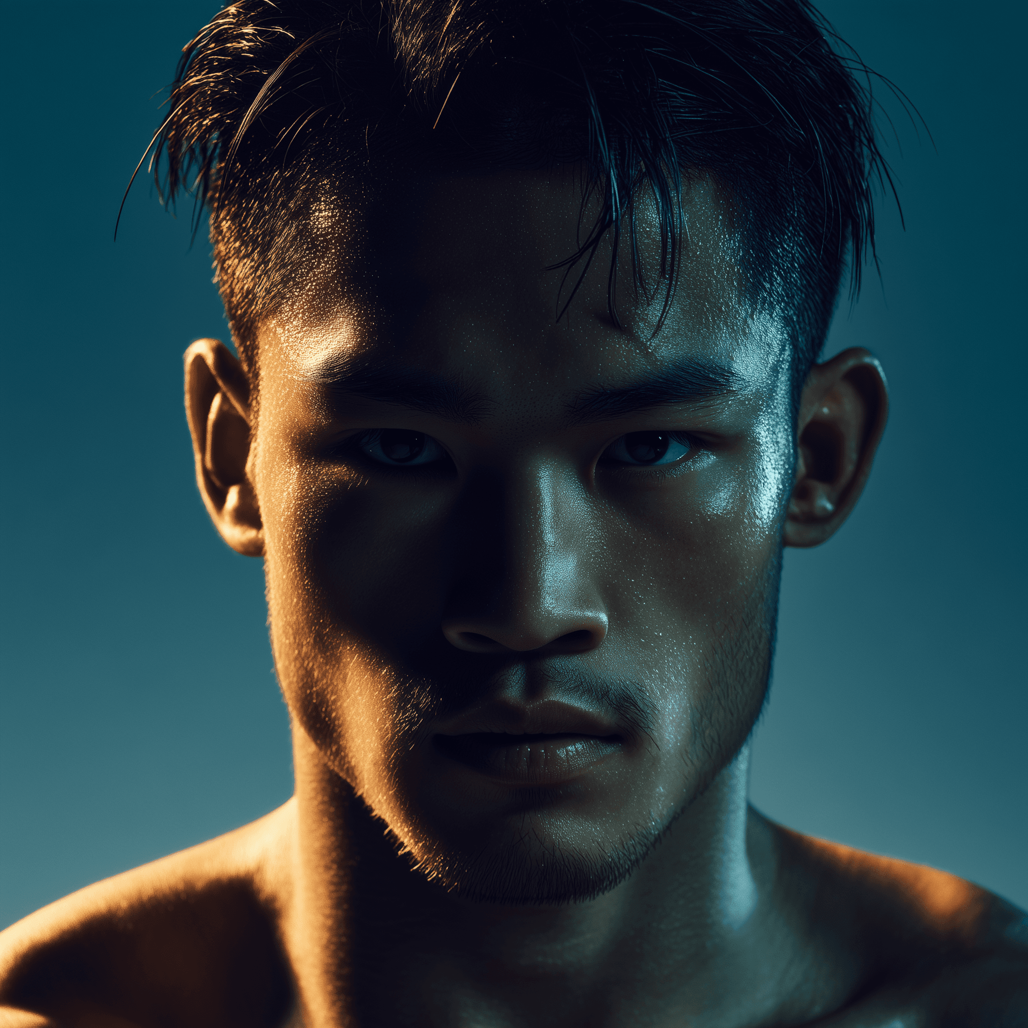 close-up image of a male muay thai fighter