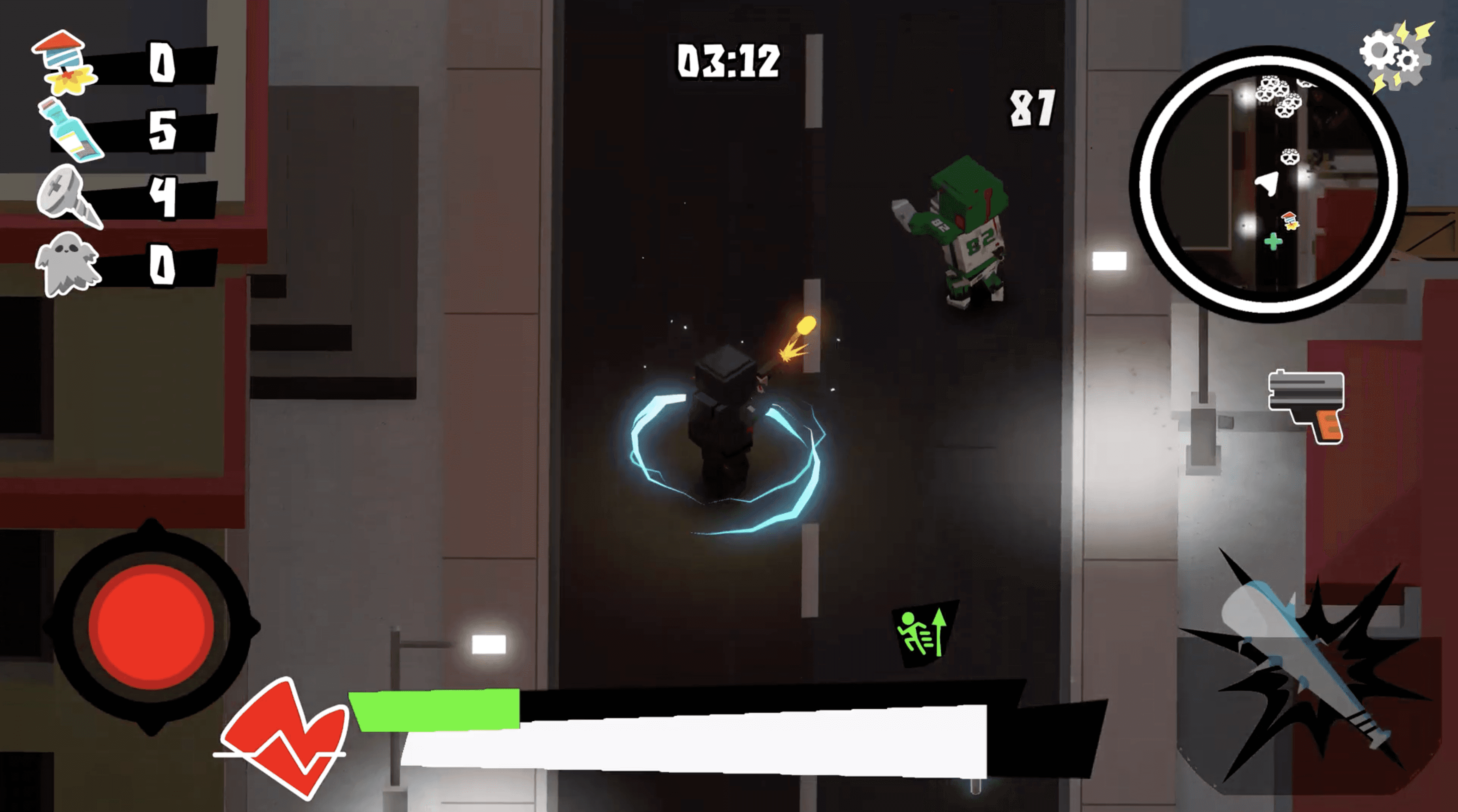 Zombie Citizen current alpha combat with the player firing projectiles at approaching zombies