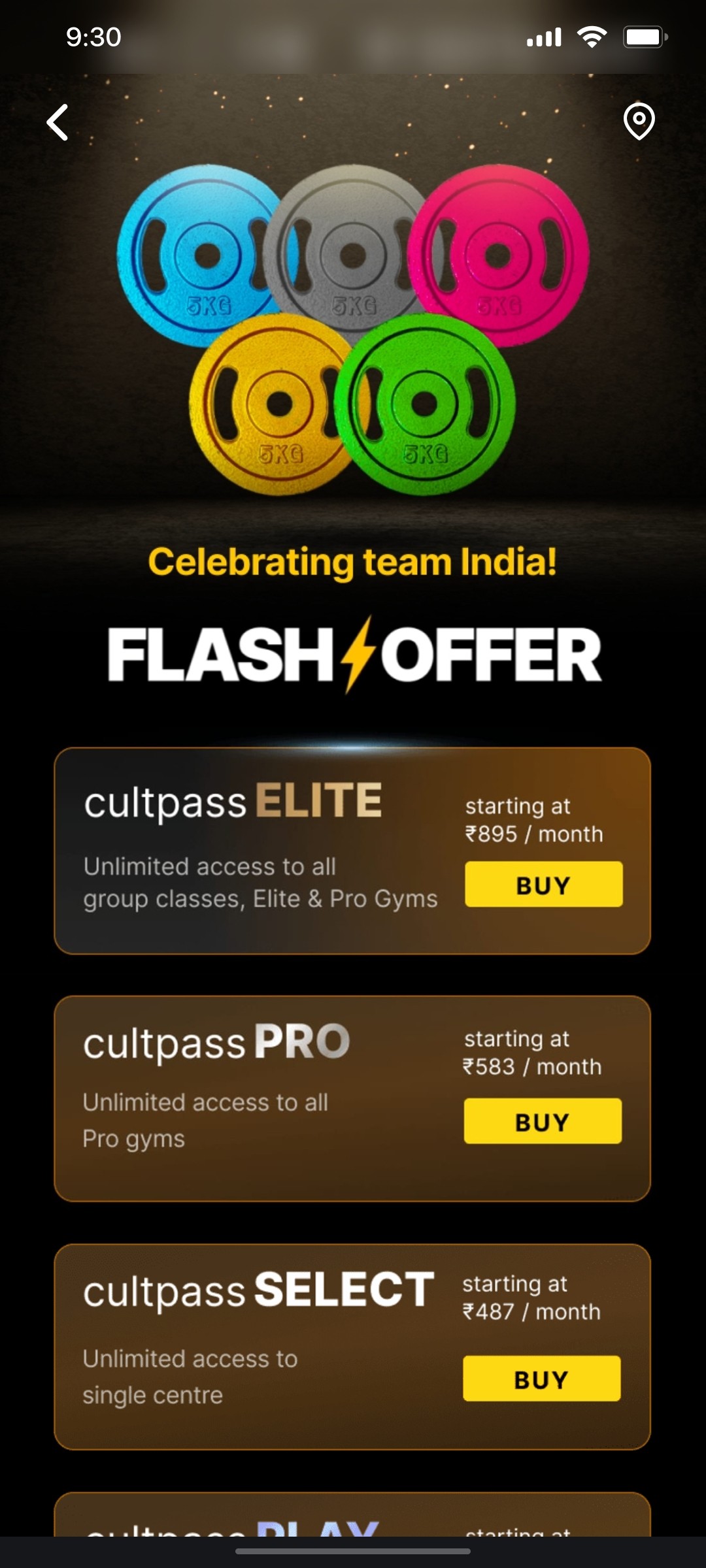 Cult.fit App Offer Screen