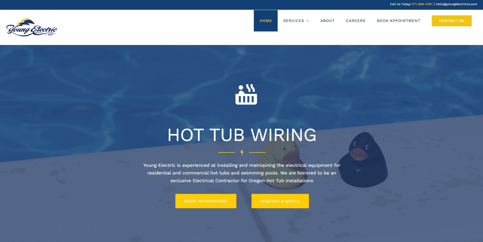 an electrician website with clear call to action buttons