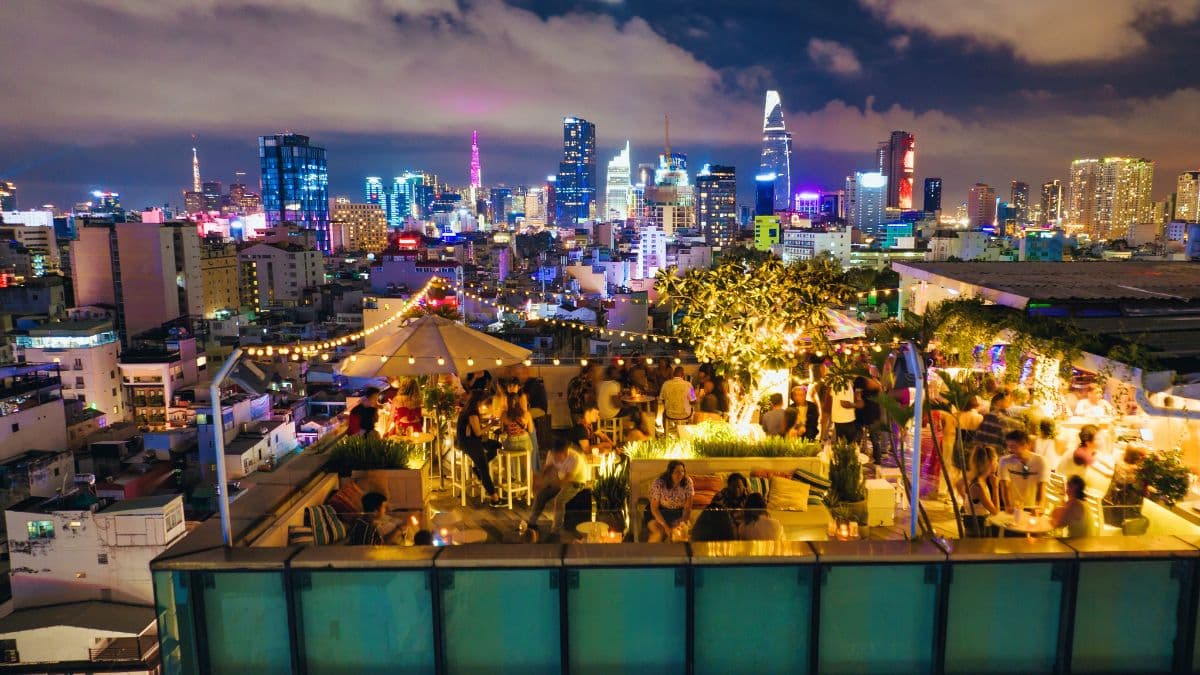 Banana Mama rooftop bar in Saigon with city views over Pham Ngu Lao district