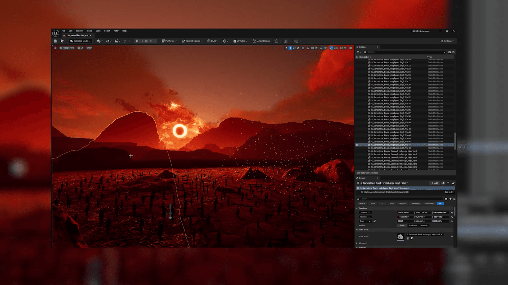 An image showing an Unreal Engine interface, and interactive design tools integrating TouchDesigner, Disguise, and more.