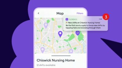 Florence app UI with new job notification