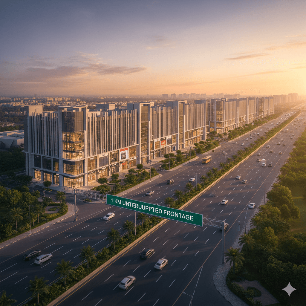 Wide 1 KM uninterrupted retail frontage commercial hub Sector 113
