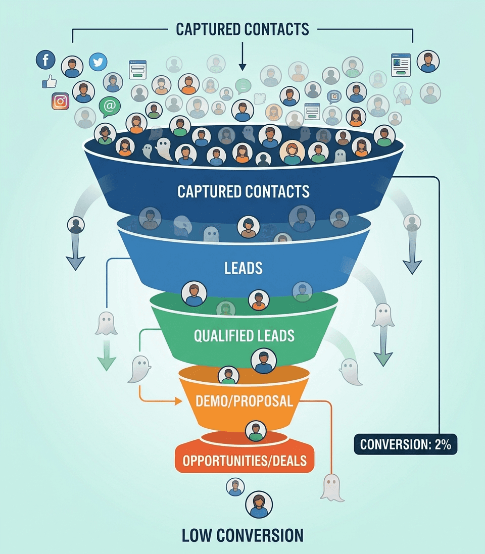 Low conversion from badge scans to actual business opportunities