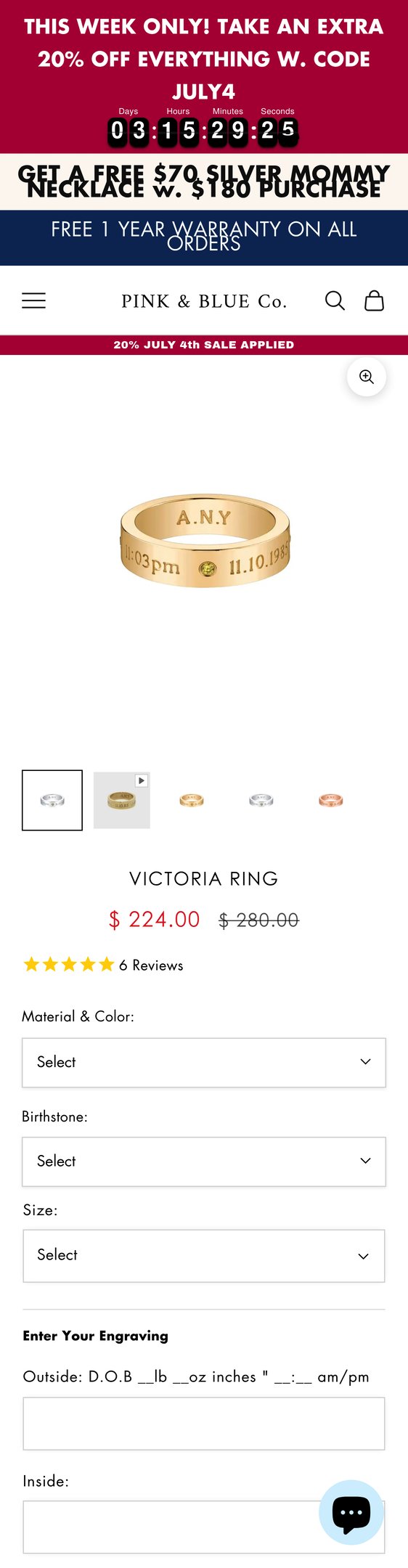 Jewelry product options include: ring for Victoria Ring from Pink & Blue Co..