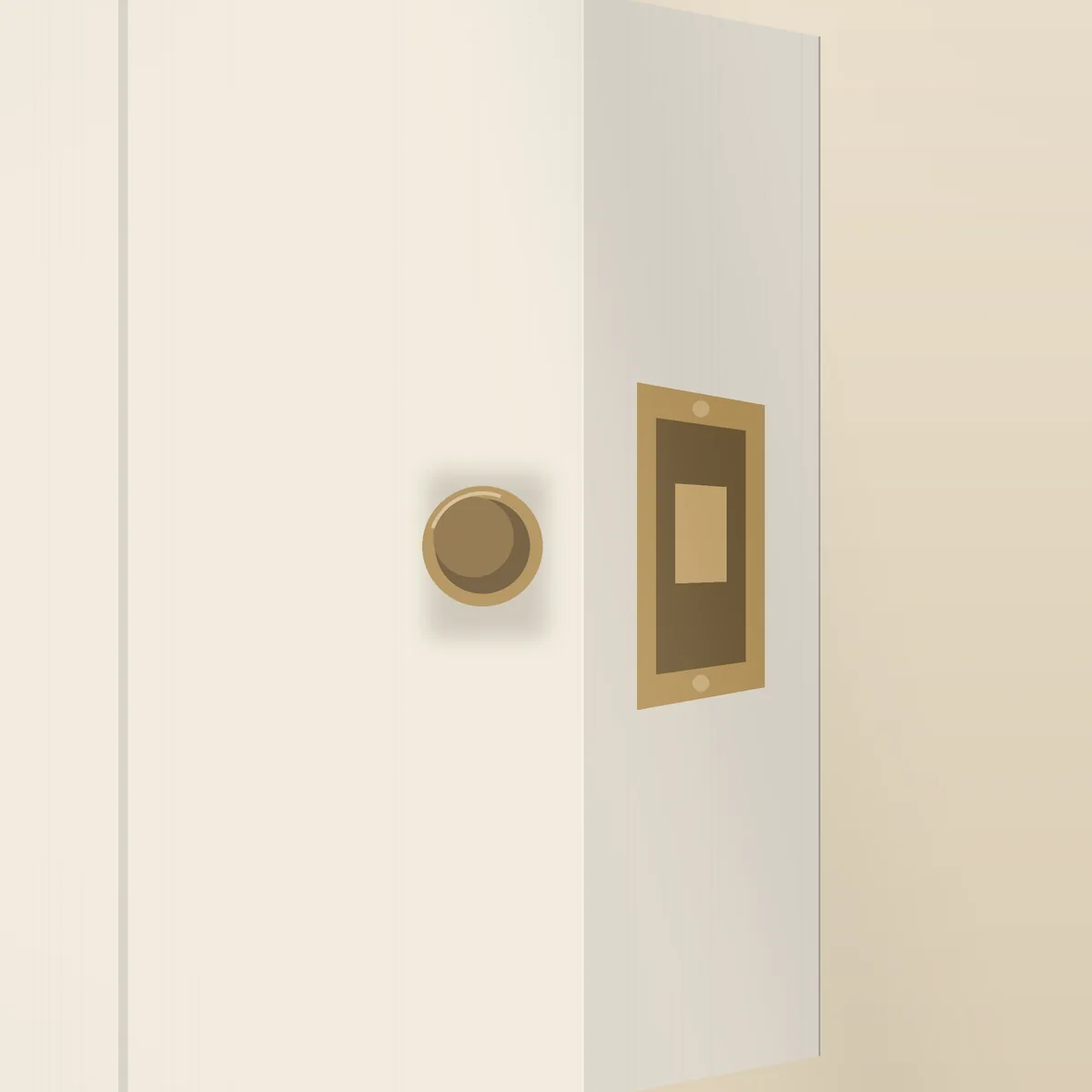 Flush pull set into the pocket door edge