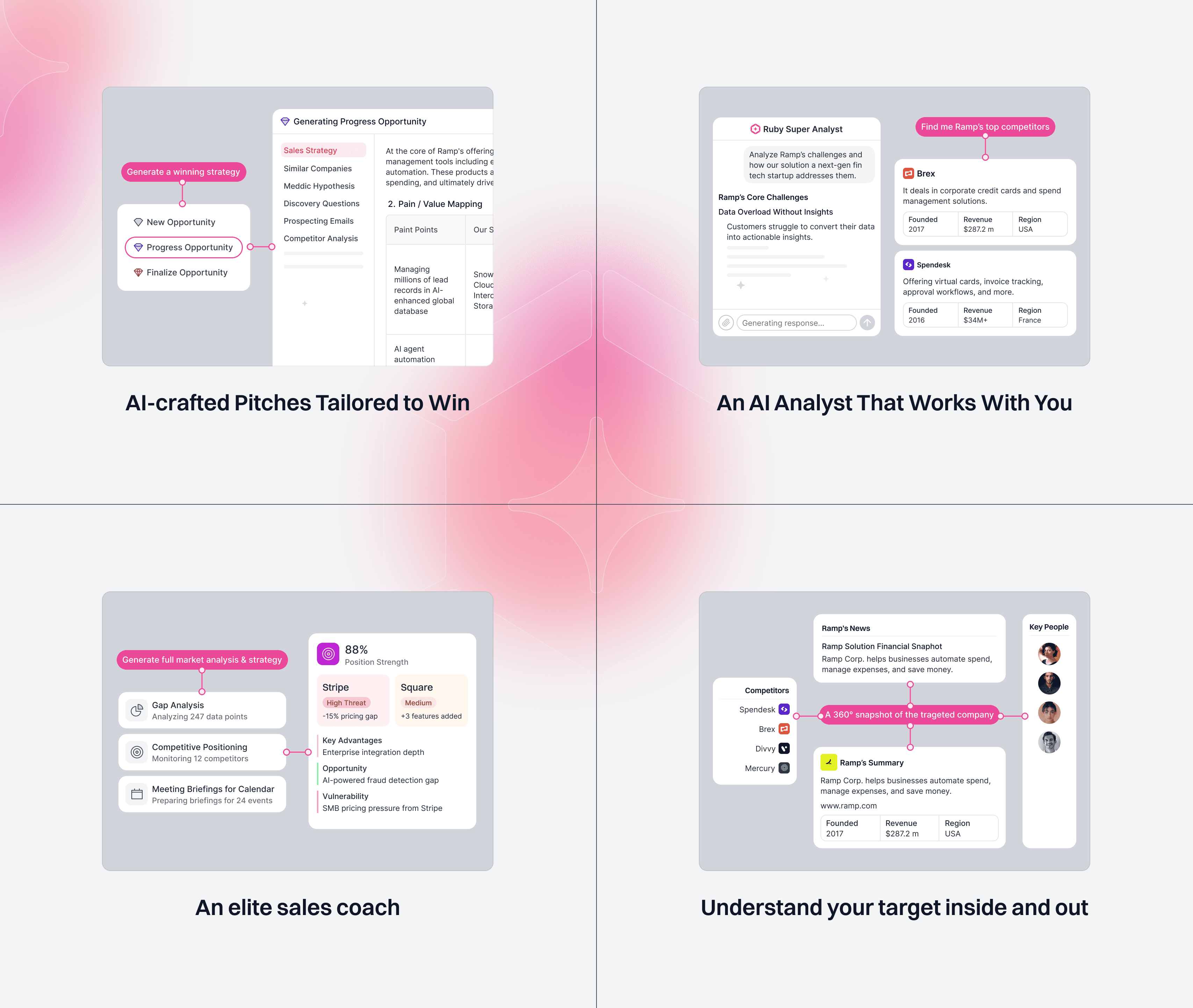 Product Illustrations. Feature Illustrations Design. Dasbhoard Design for Ruby AI. An AI pitch platform. 