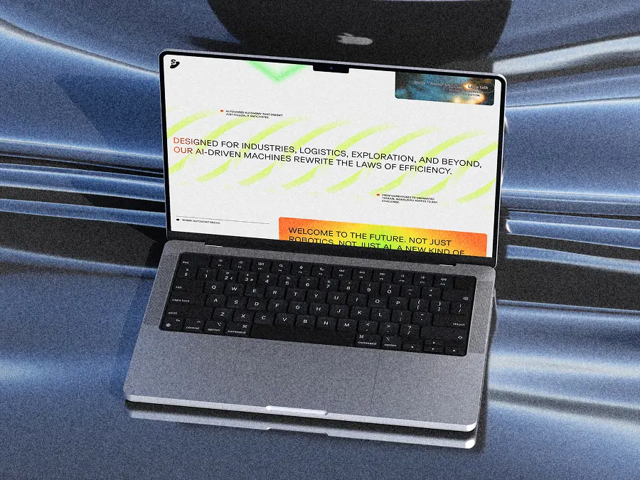 Mockup of a laptop showing the website of SignalZero, representing robotics and AI technology branding.